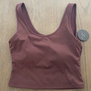 Klassy Network Scoop Neck Brami Tank (Crop) - Brown, Size Medium
